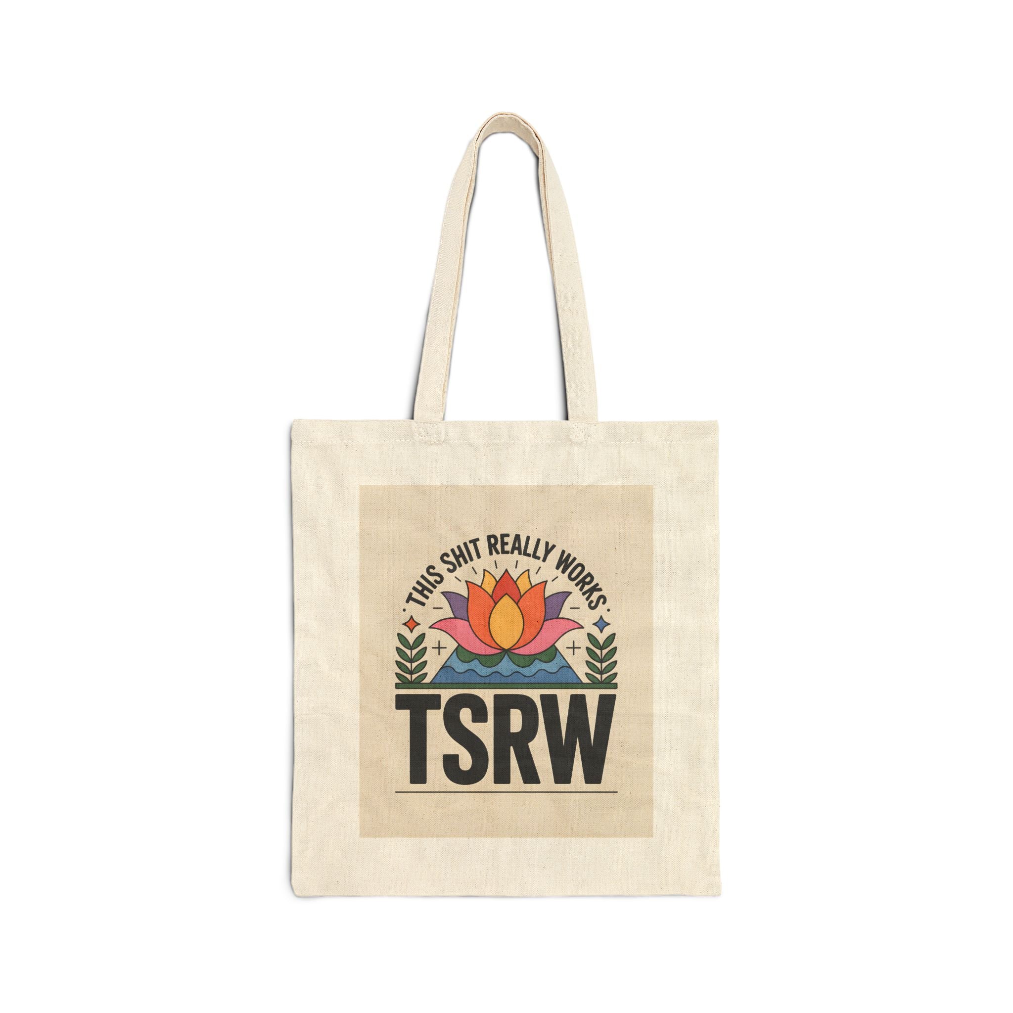 Tote Bag — “This Shit Really Works (TSRW)” Floral Retro Canvas Tote