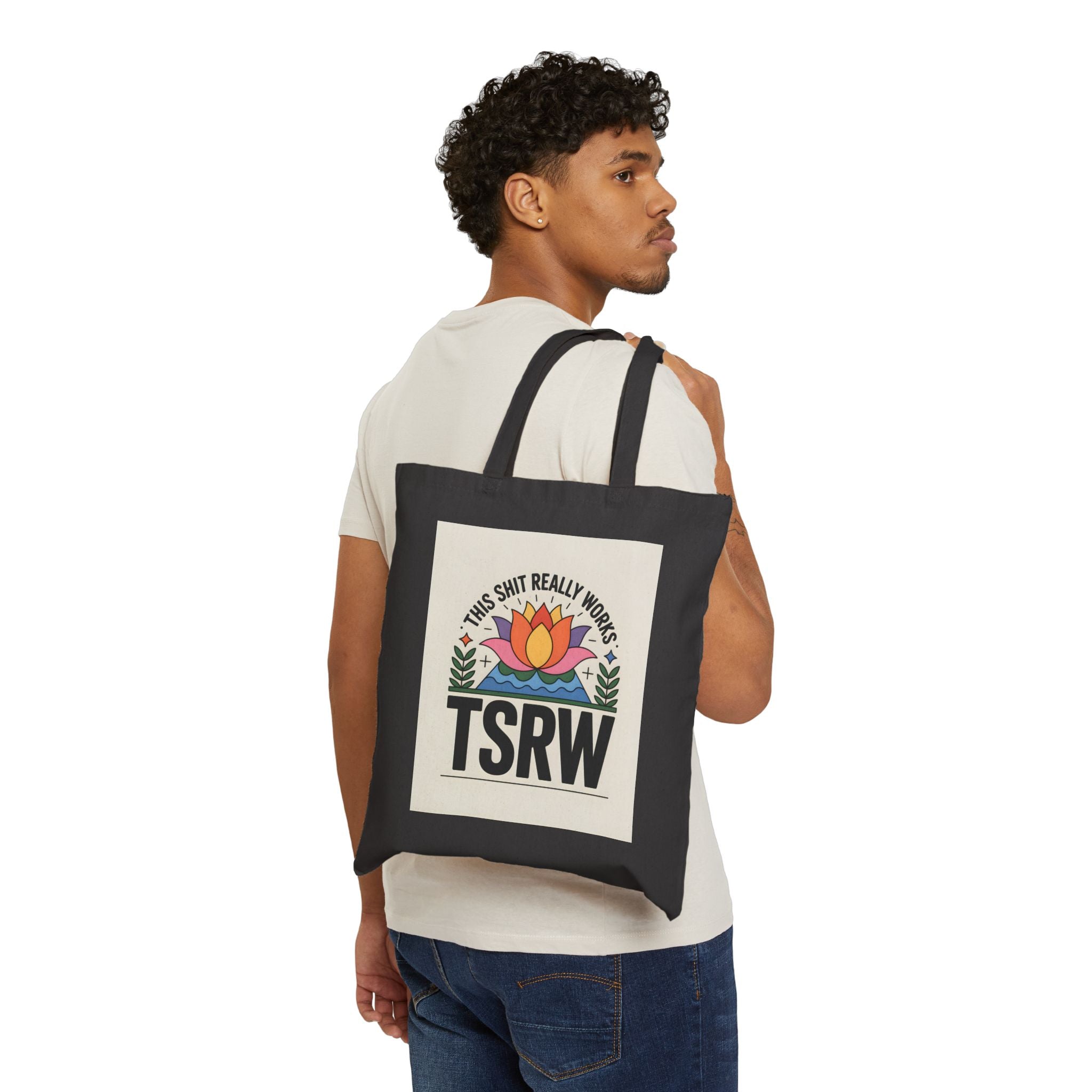 Tote Bag — “This Shit Really Works (TSRW)” Floral Retro Canvas Tote