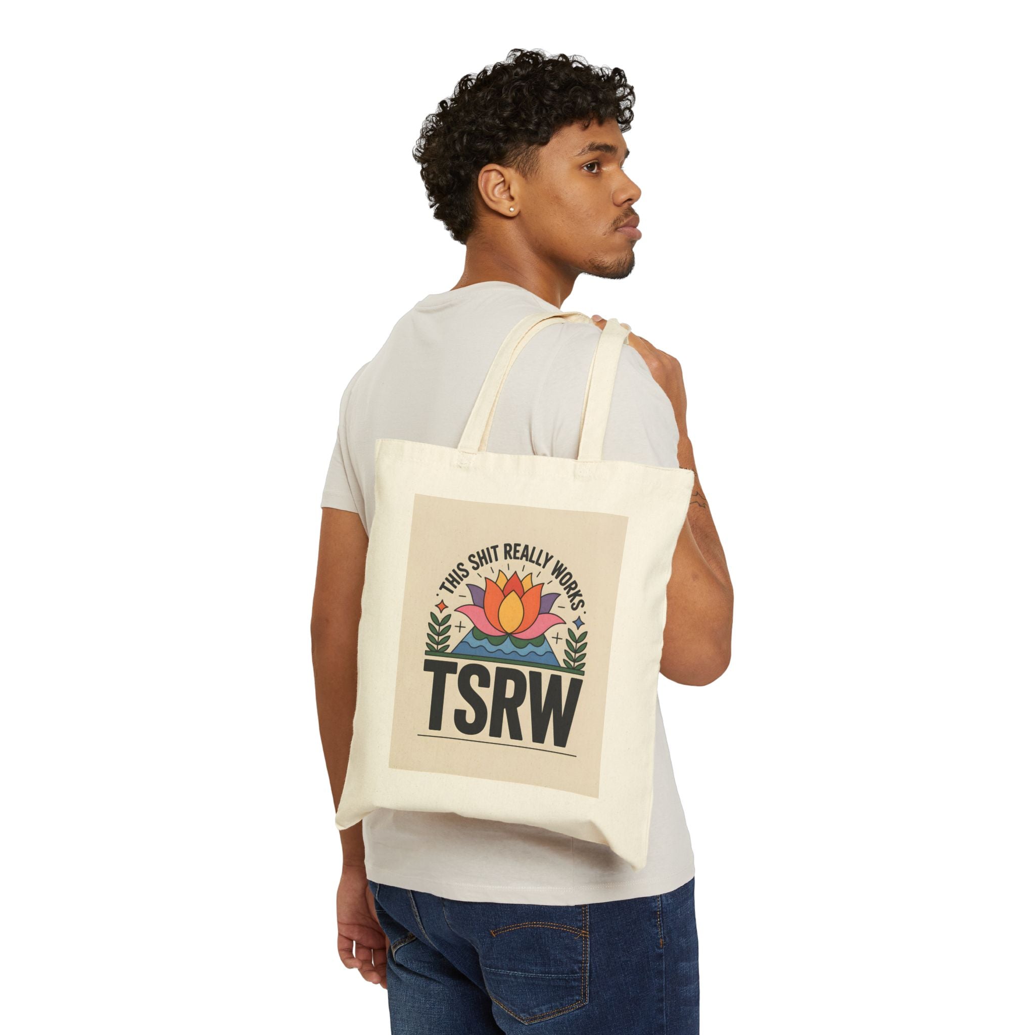 Tote Bag — “This Shit Really Works (TSRW)” Floral Retro Canvas Tote